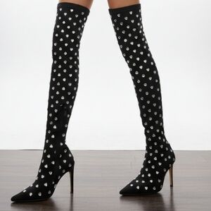 ✨️🖤 Heart Shapped Rhinestone Thigh-Highs  Boots 🖤✨️